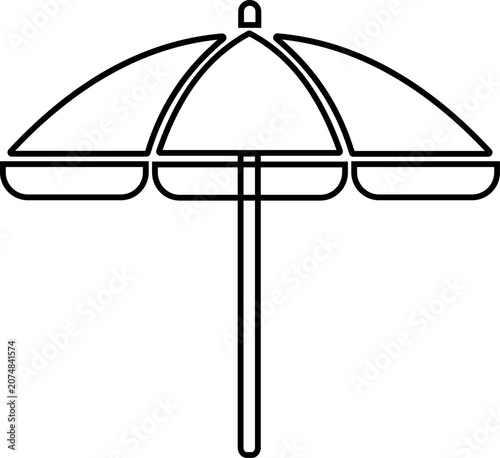 Umbrella outline icon providing sun shade, ideal for summer holiday and resort vacation graphic layouts