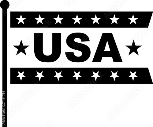 USA flag banner silhouette icon with stars for independence day celebration and patriotic holiday design elements