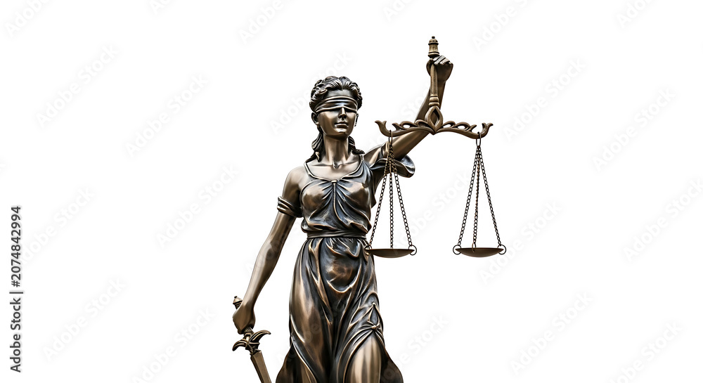 Fototapeta premium Bronze statue of lady justice holding scales and a sword representing law and fairness