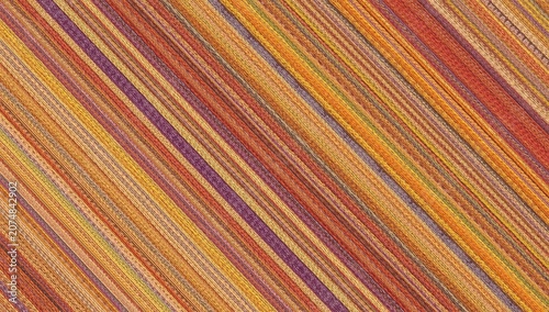 Background fully obscured by crisscrossed, rainbow-hued threads of sewn fabric.