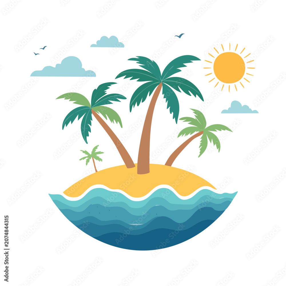Fototapeta premium Tropical island with palm trees and ocean vector illustration