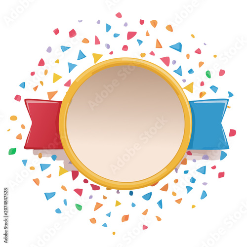 Gold Medal with Ribbons and Confetti Vector Illustration