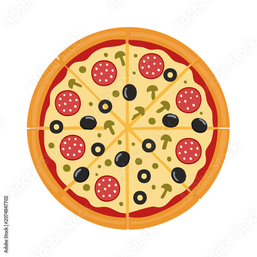 Sliced Pepperoni Pizza Flat Vector Illustration