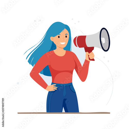Woman with megaphone flat vector illustration