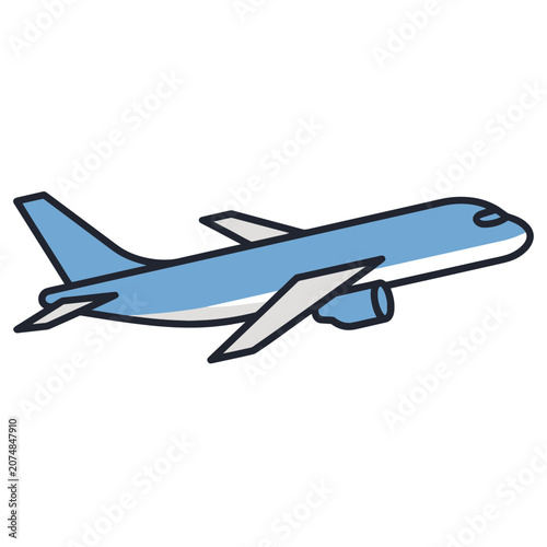Blue airplane side view vector illustration