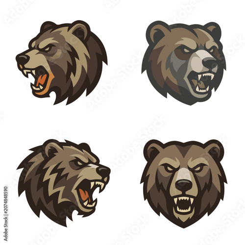 Schilderij op canvas Four Angry Brown Bear Heads Roaring.