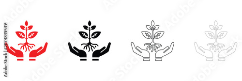 Photos Hand holding a young plant icon vector, nature protection and environmental frie