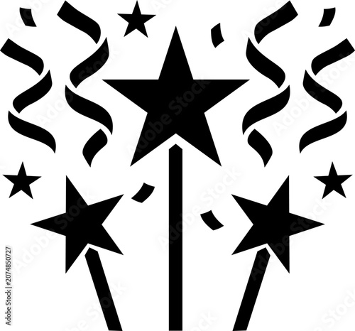 Festive star sparklers and confetti silhouette graphics for celebration party and holiday event decoration design elements