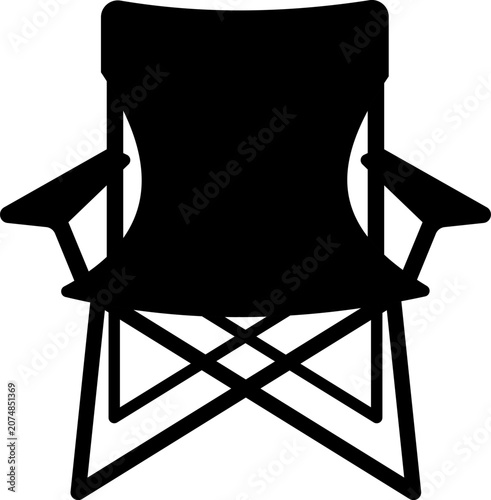 Folding chair silhouette icon with armrests, perfect for outdoor picnic, beach, and leisure travel layouts