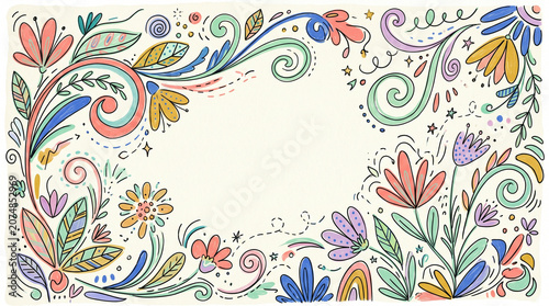 Colorful organic doodles abstract floral