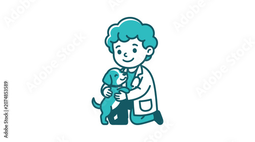 Fényképezés Boy Holding a Small Blue Dog.