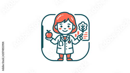 Female doctor holding fruit and leaf.