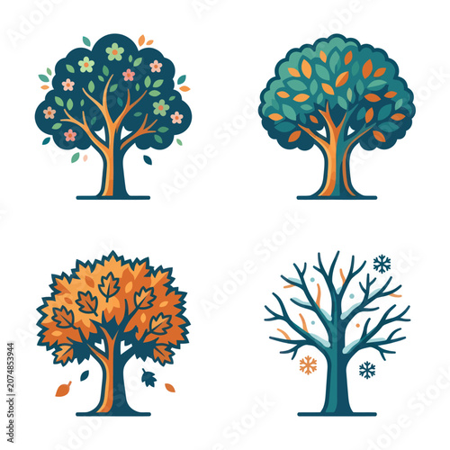 Four trees with changing leaves seasons.