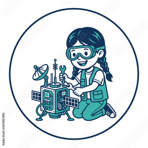Girl working on satellite technology.