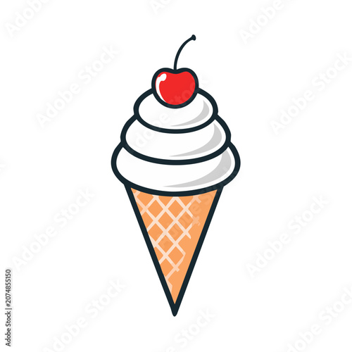 Soft Serve Ice Cream Cone with Cherry