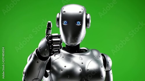 Futuristic Robot Assistant Thumbs Up Green Screen Background