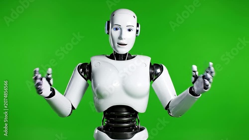 Humanoid Robot Assistant Gesturing on Green Screen Background