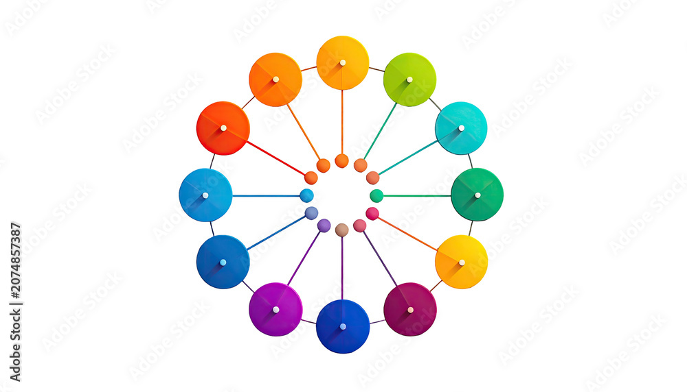 Obraz premium Circular array of vibrant umbrellas radiating from a central hub