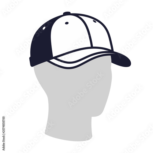 Flat illustration of a baseball cap on a head silhouette