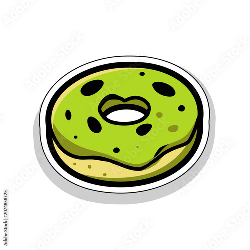 Flat illustration of a green donut with holes