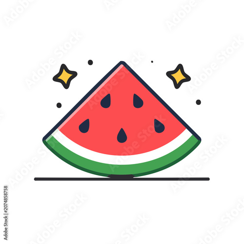 Flat illustration of a watermelon slice with stars