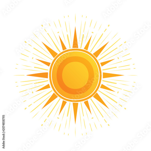 Flat vector illustration of a bright sun with rays