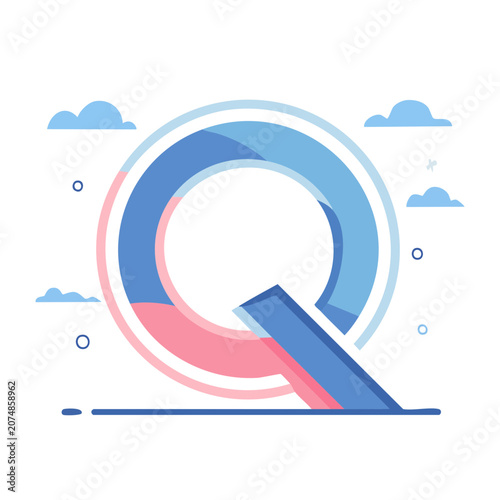 Stylized Letter Q with Clouds and Sky