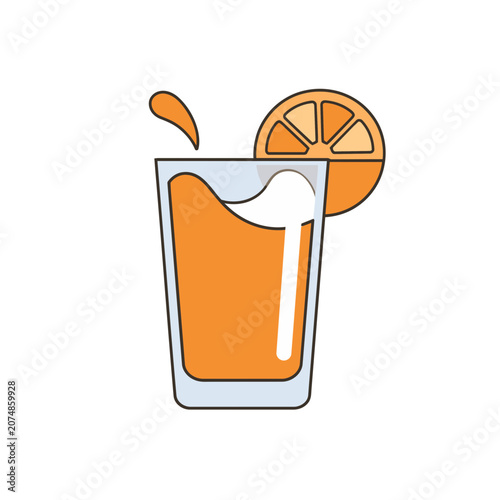 Flat illustration of orange juice in a glass with slice