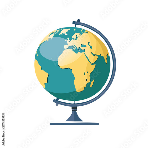 Flat vector illustration of a globe with continents and oceans