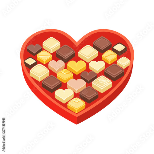Heart-shaped box of assorted chocolates vector illustration