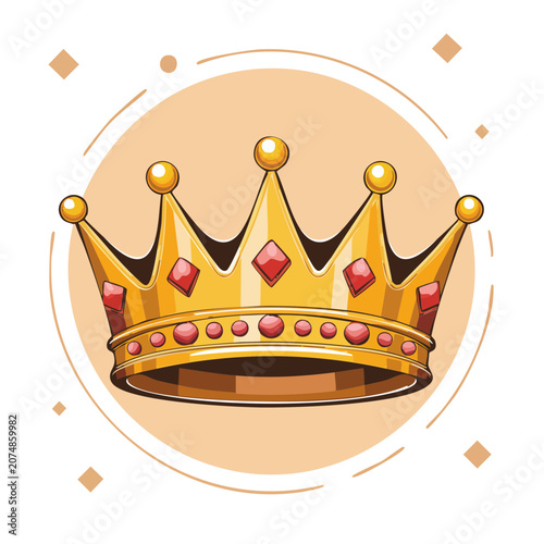 Golden Crown with Red Jewels Vector Illustration