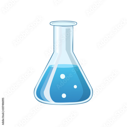 Blue Erlenmeyer Flask with Liquid and Bubbles Vector