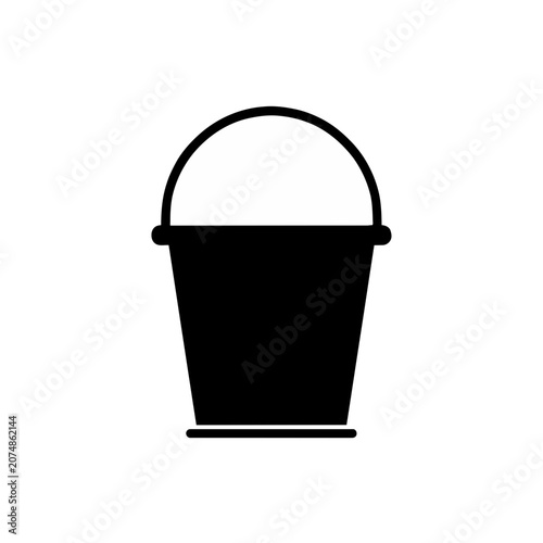 Black bucket icon with handle, flat vector
