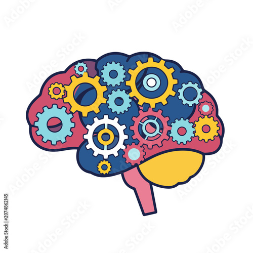 Brain with gears flat vector illustration