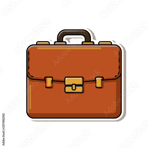 Brown leather briefcase flat vector illustration