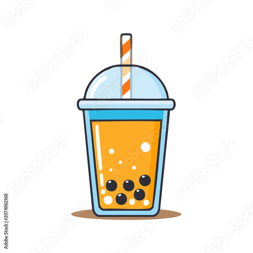 Bubble Tea Drink in Cup with Straw Vector Illustration