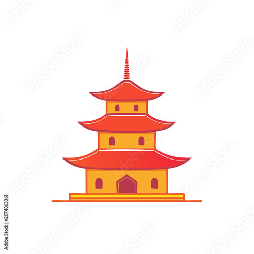 Red and yellow pagoda illustration