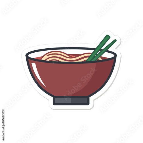 Red bowl of noodles with chopsticks vector illustration