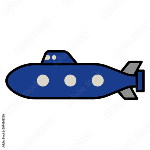 Blue Submarine Flat Vector Illustration