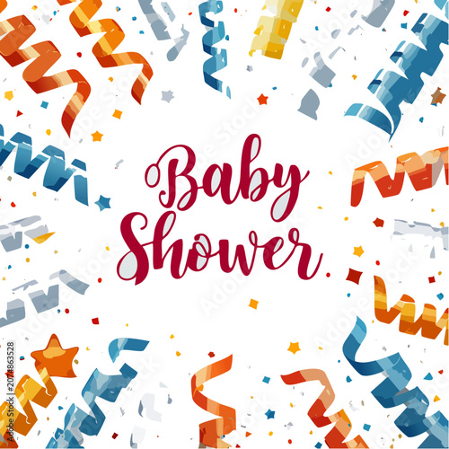 Baby Shower Celebration Vector Illustration with Confetti
