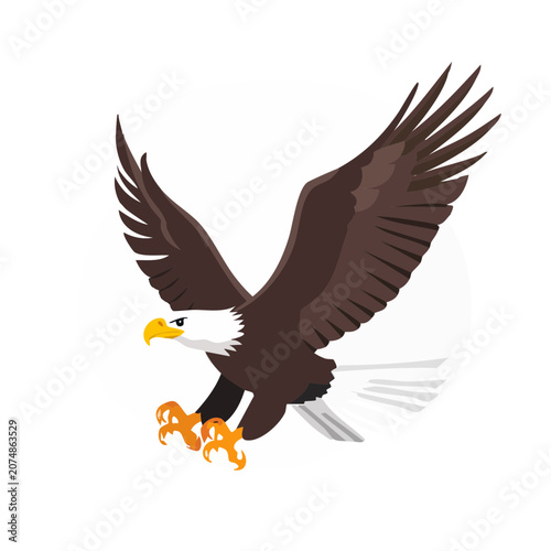 Bald Eagle in Flight Flat Vector Illustration