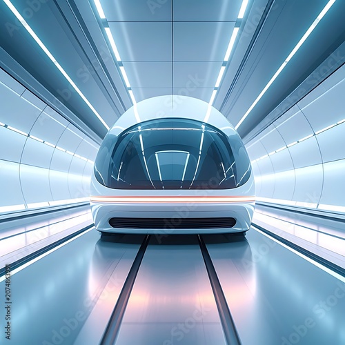A sleek futuristic train in a brightly lit tunnel