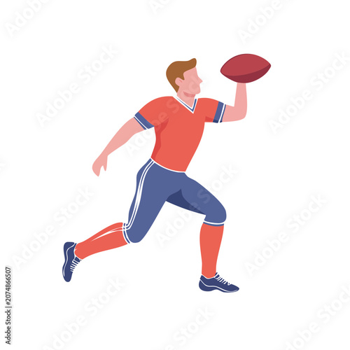 American football player running with ball, flat vector illustration