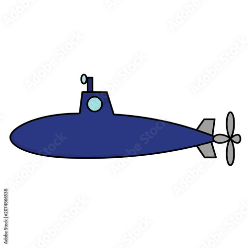 Blue Submarine with Propeller Flat Vector Illustration