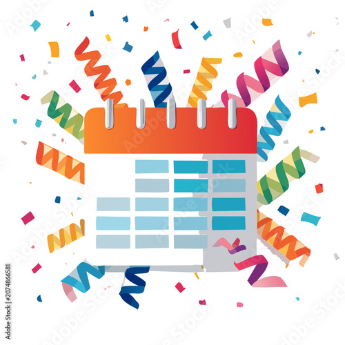 Calendar with Party Poppers and Confetti Illustration