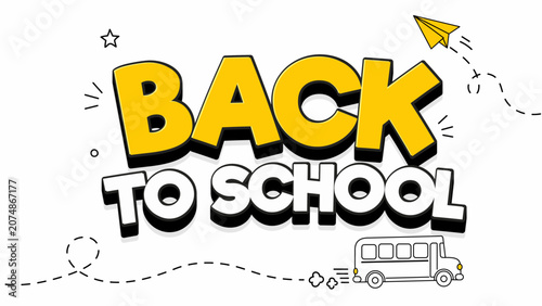 Foto Back to school typography design with school bus and education doodles