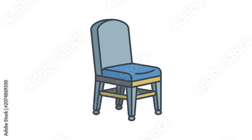 Simple Blue Chair Icon, 3D Flat Design, Isolated on White Background