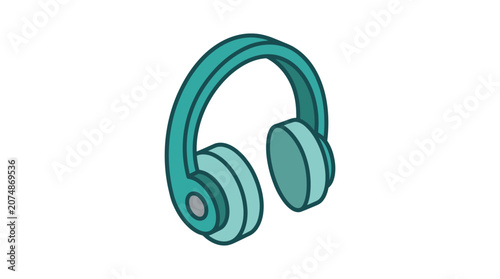 Turquoise Headphones Icon - 3D Isometric Illustration on White Background