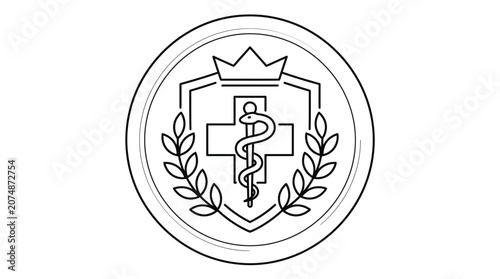 Medical badge displays a caduceus.