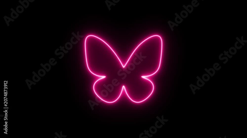 Animated Neon Butterfly Icon. Glowing Neon Butterfly Animation on Black Background with Vibrant Light Effects